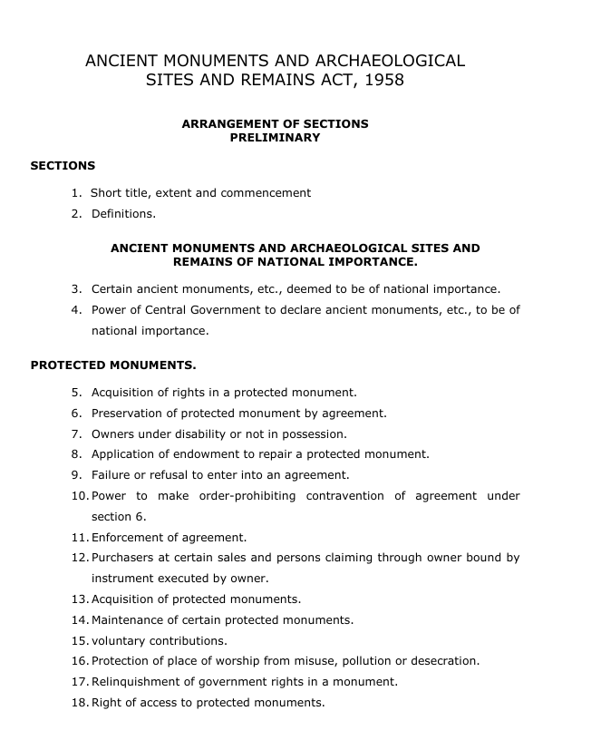 The Ancient Monuments and Archaeological  Sites and Remains Act 1958