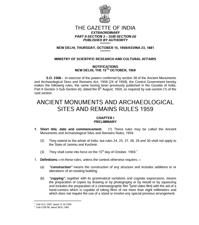 ANCIENT MONUMENTS AND ARCHAEOLOGICAL  SITES AND REMAINS RULES 1959